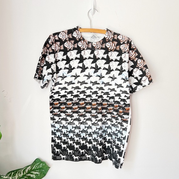 Andazia International Other - Andazia MC Escher T-Shirt Black White All Over Print Vintage 90s Single Stitch M